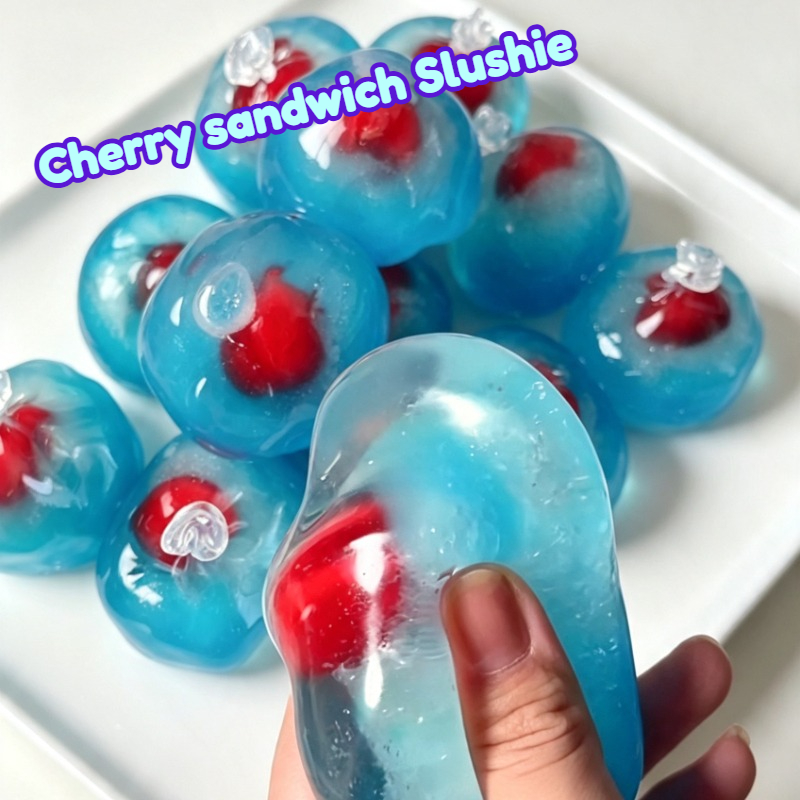 Party Games Ideas - ลูกบอลบีบคลายเครียดรูปแซนด์วิชเชอร์รี่ บีบแล้วคืนรูปช้า ไม่เด้ง ของเล่นบีบมีเสียงแตก ASMR สำหรับผ่อนคลายความกังวล