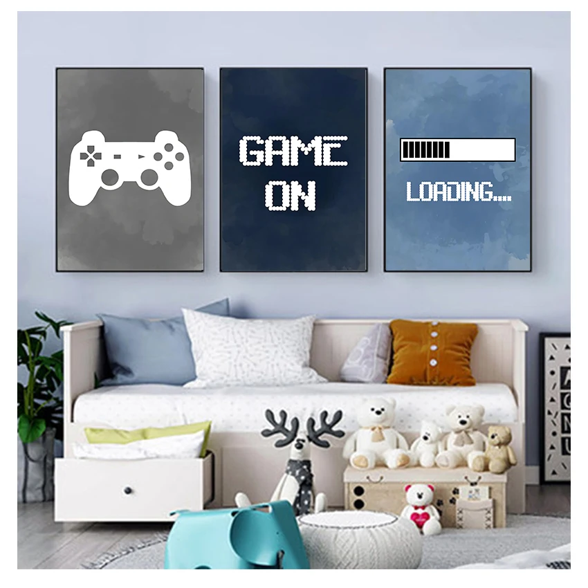 Kids Party Games - ของตกแต่งผนังห้องเด็กผู้ชาย, โปสเตอร์งานเลี้ยงเกมมิ่ง, ของขวัญสำหรับเด็กผู้ชาย, ของตกแต่งห้องเกมมิ่ง, ภาพศิลปะวิดีโอเกมบนผืนผ้าใบ