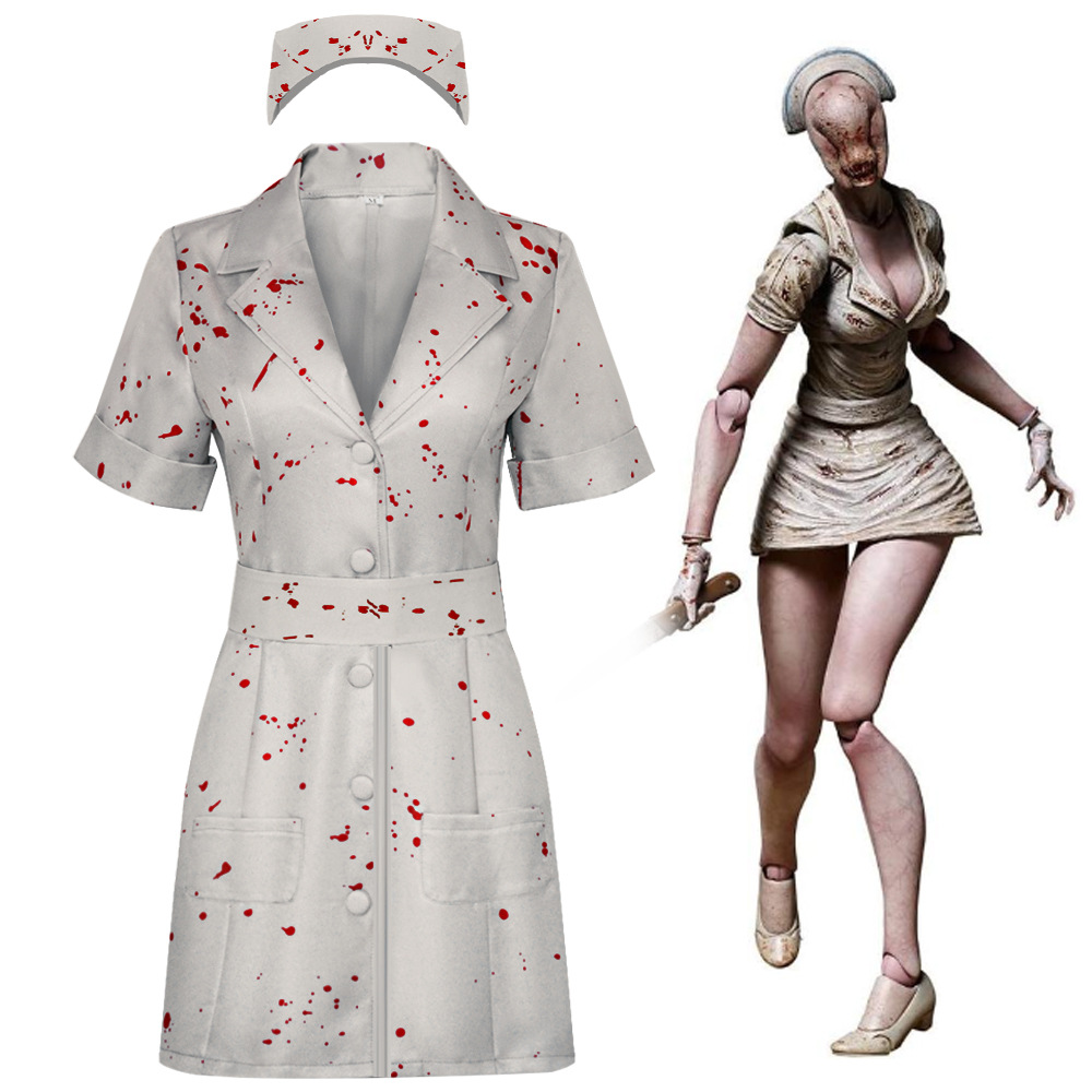 Zombie Party Games For Adults - ชุดคอสเพลย์พยาบาลไซเลนท์ฮิลล์ ชุดเล่นบทบาทสยองขวัญซอมบี้ ชุดสำหรับผู้ใหญ่สำหรับงานฮาโลวีน งานคาร์นิวัล งานปาร์ตี้ เสื้อผ้าสำหรับการแสดงบนเวที